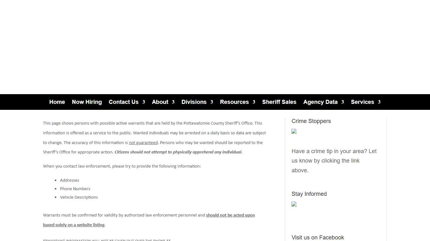 Warrants | Pottawatomie County Sheriff Office